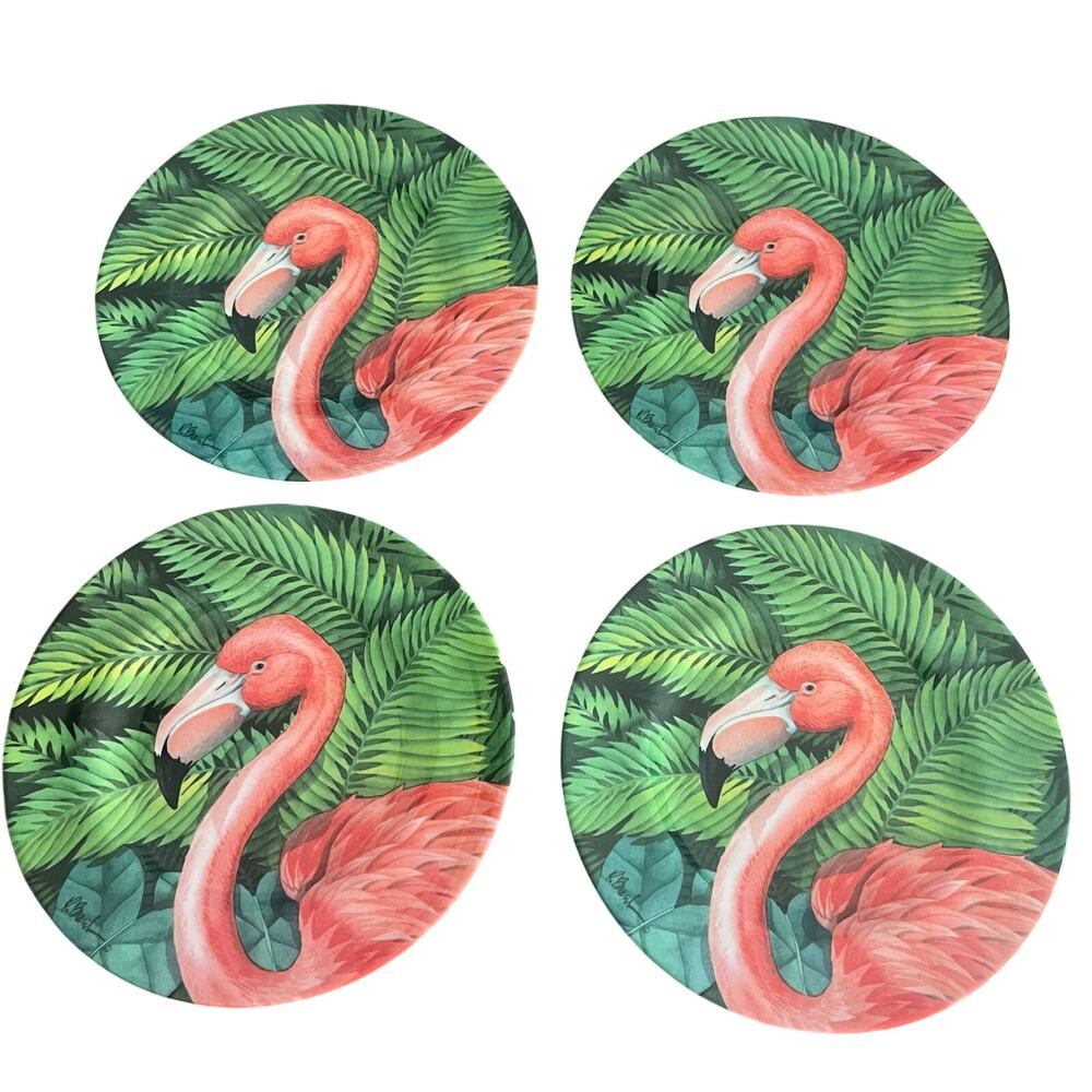 Vintage Evolution Sakura Lot of 4 Melamine Plastic Pink Flamingo Plates 8 1/2"